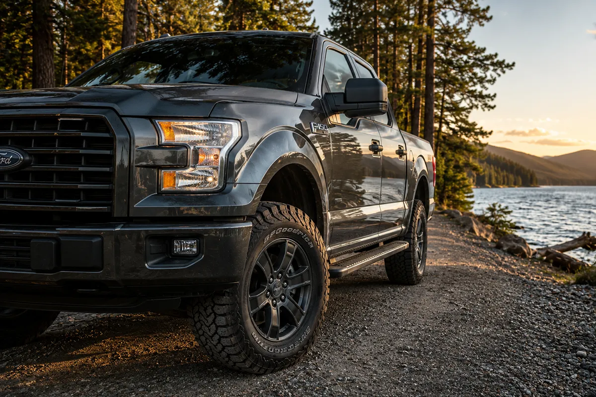 Ford F-150 fitted with Goodyear Wrangler Territory AT all-terrain tires on a gravel road