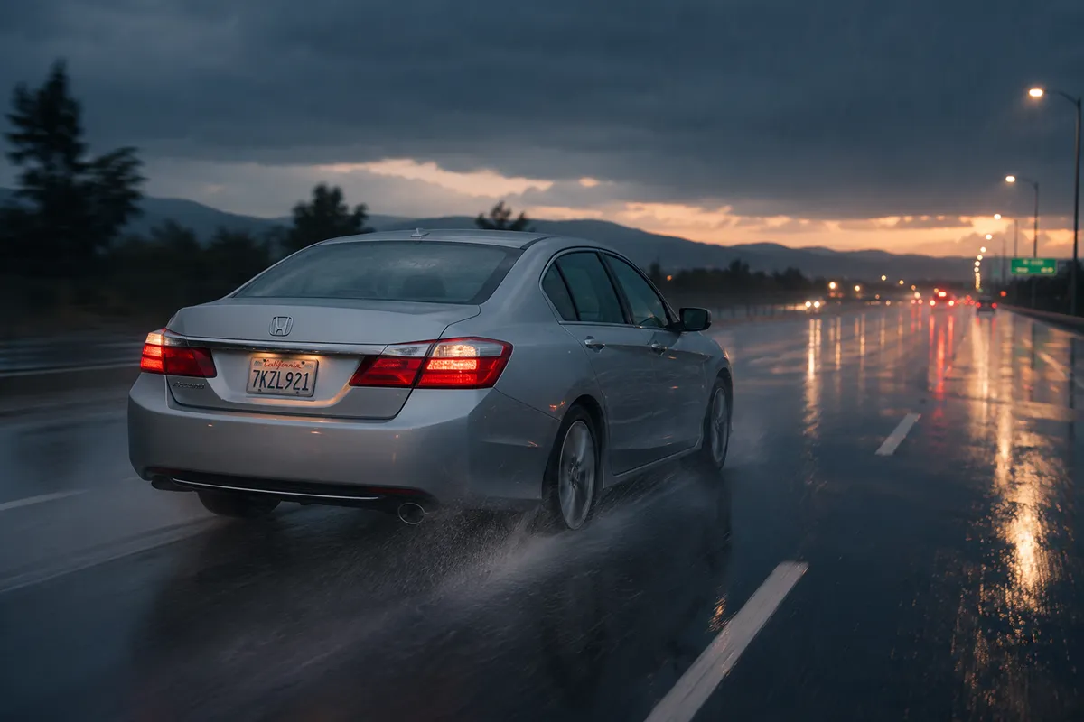 Honda Accord on Goodyear Assurance WeatherReady 2 tires driving through rain on the highway