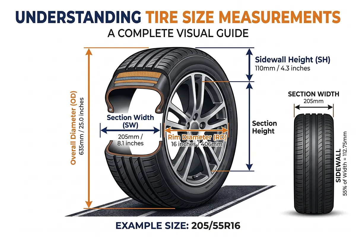 Tire size measurement diagram