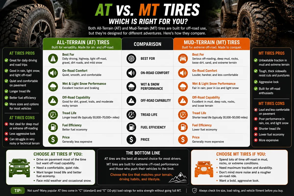 AT vs MT tires comparison guide